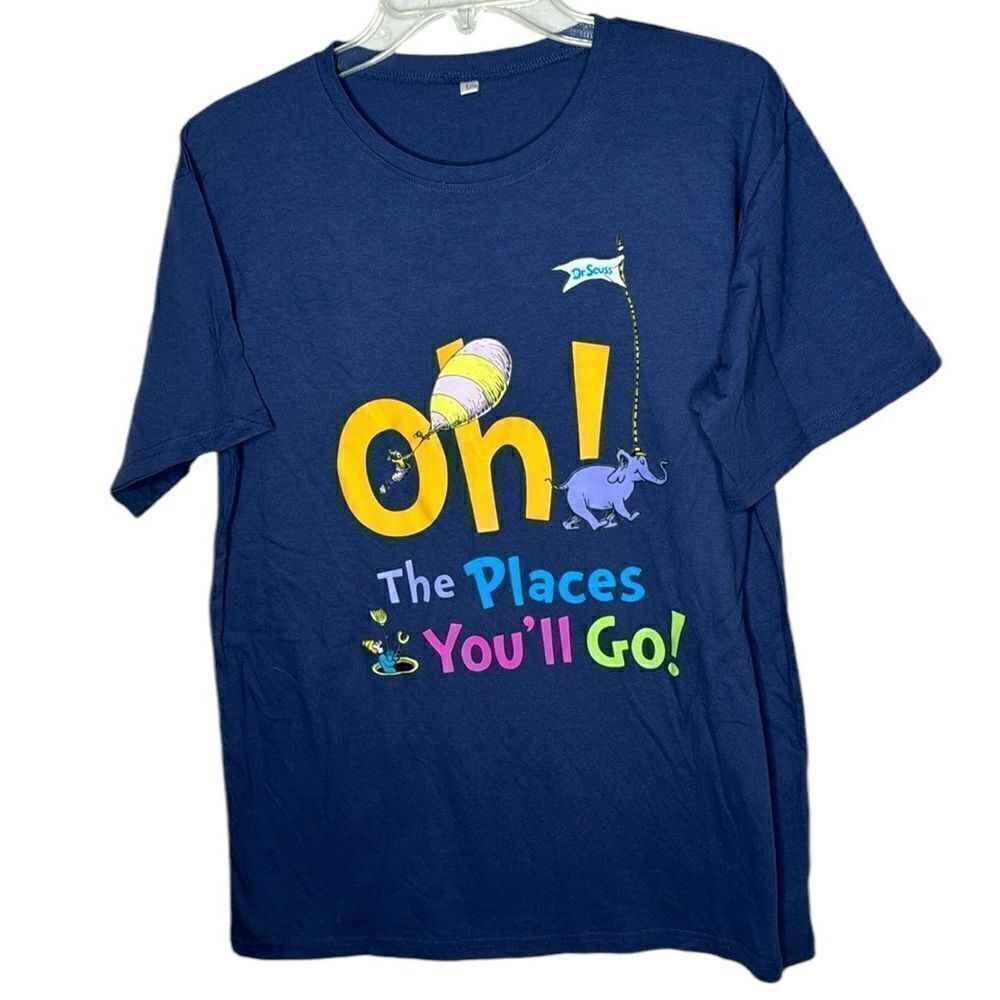 Dr. Seuss “Oh The Places You’ll Go” Navy Short Sleeve T-shirt. Size lg. and med.